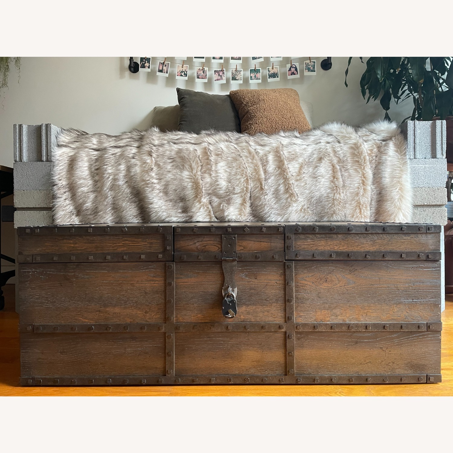 Horchow Rustic Mocha Oak Trunk Coffee Table - image-5