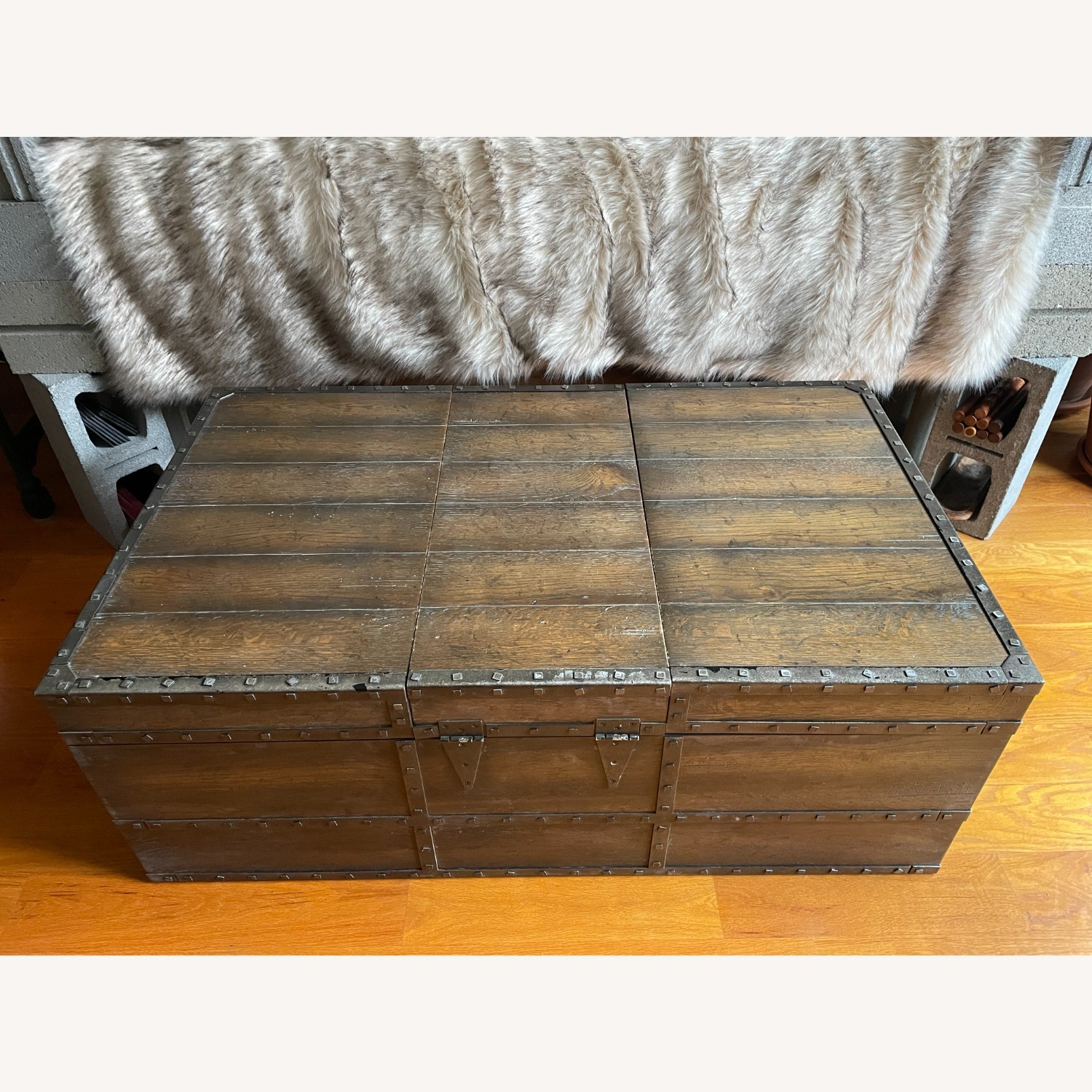 Horchow Rustic Mocha Oak Trunk Coffee Table - image-6