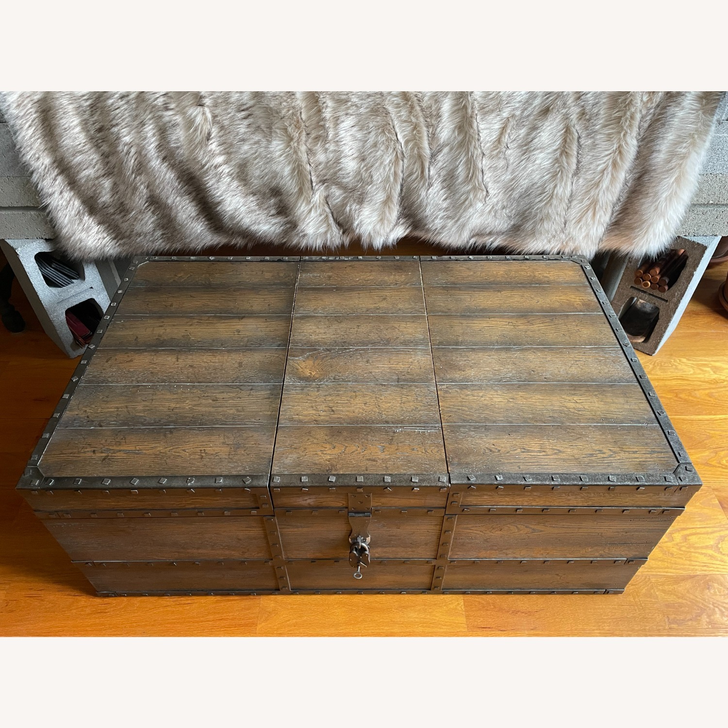 Horchow Rustic Mocha Oak Trunk Coffee Table - image-2