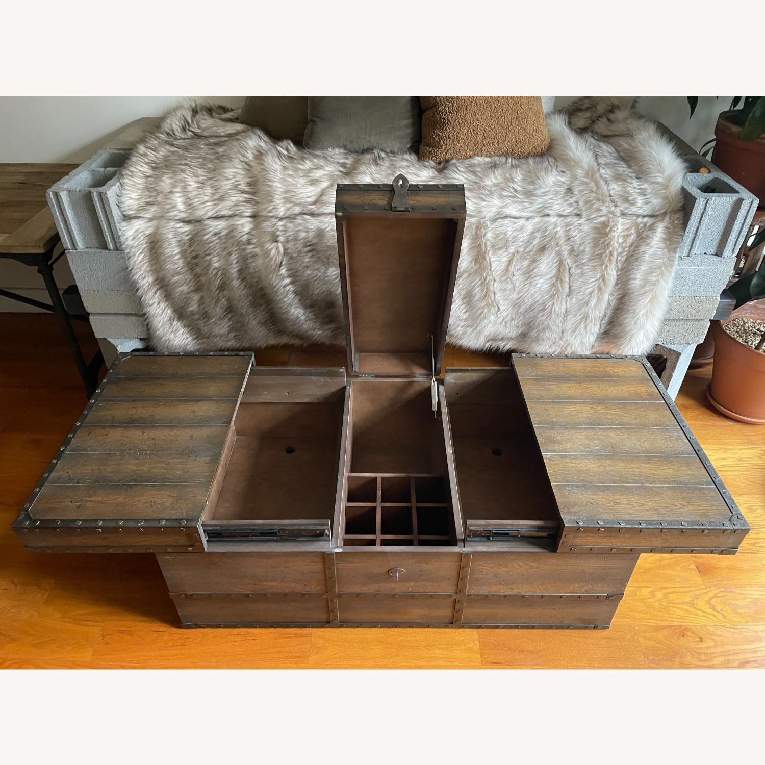 Horchow Rustic Mocha Oak Trunk Coffee Table - image-4