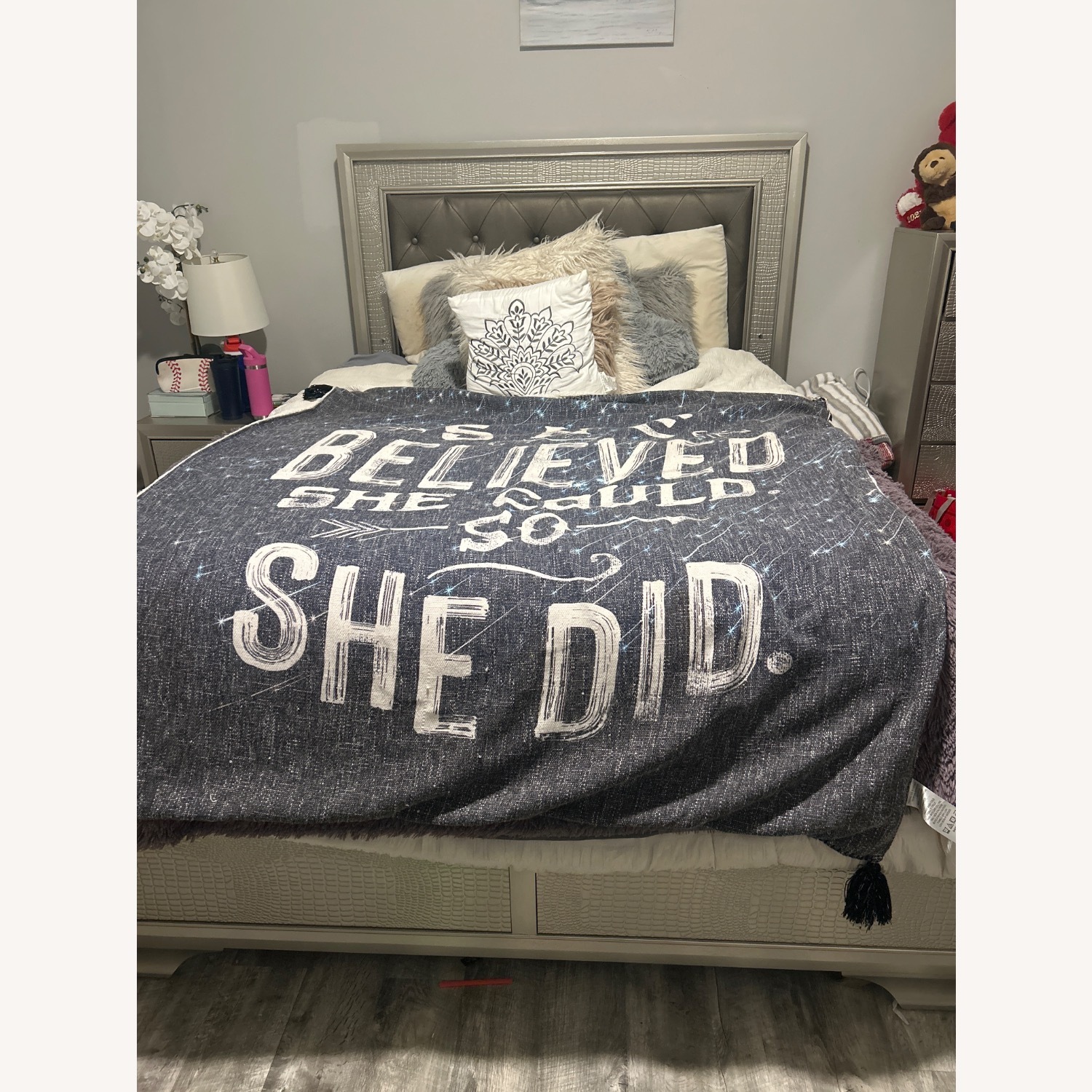 Gold Headboard Queen Bed Frame - image-1