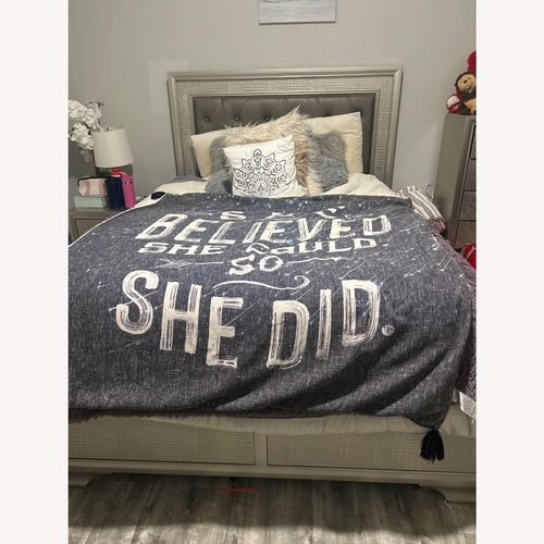 Used Gold Headboard Queen Bed Frame for sale on AptDeco