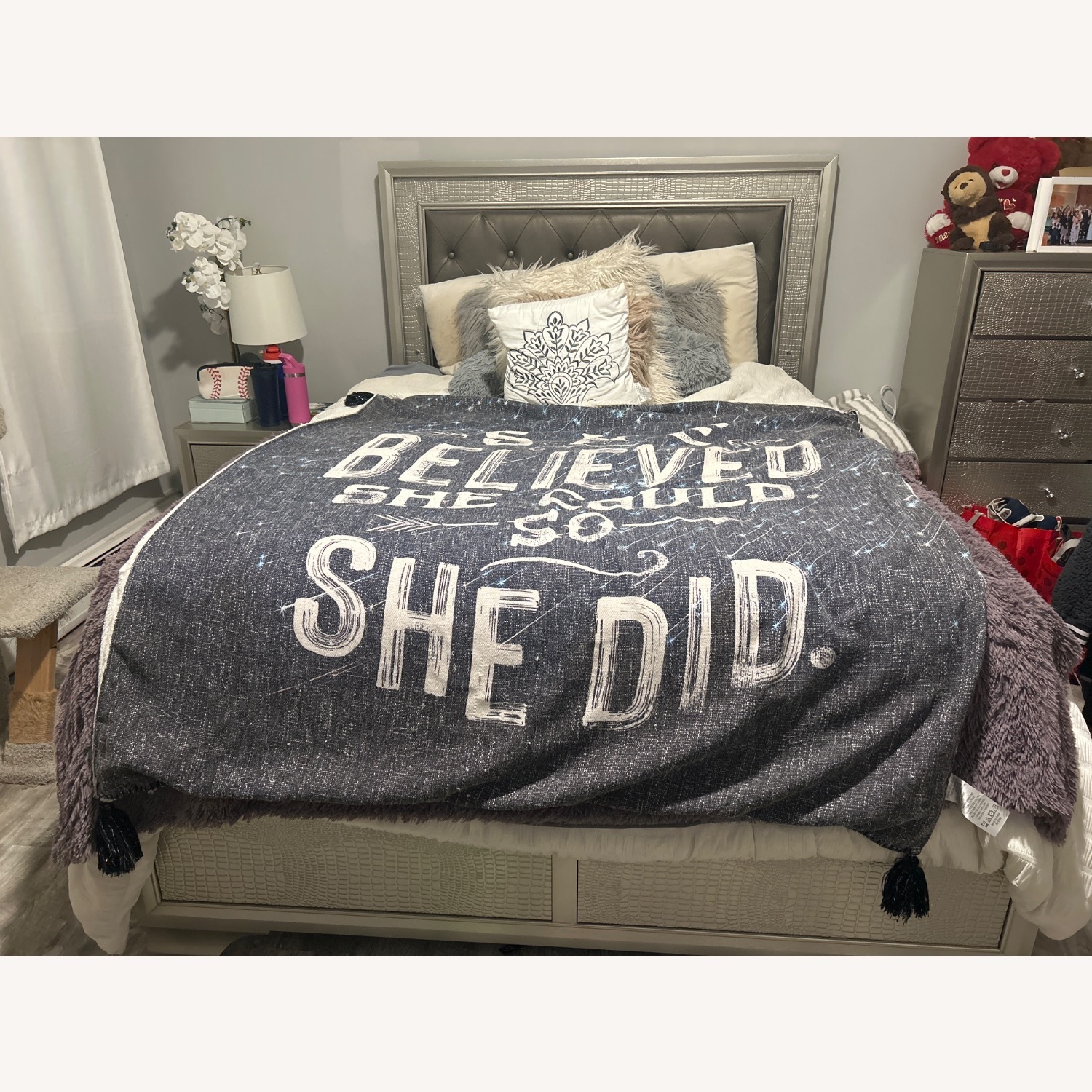 Gold Headboard Queen Bed Frame - image-2