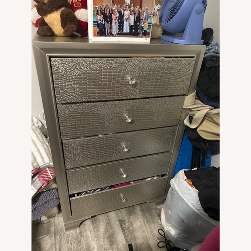Used Gold 5 Drawer Dresser with Crystal Knobs for sale on AptDeco