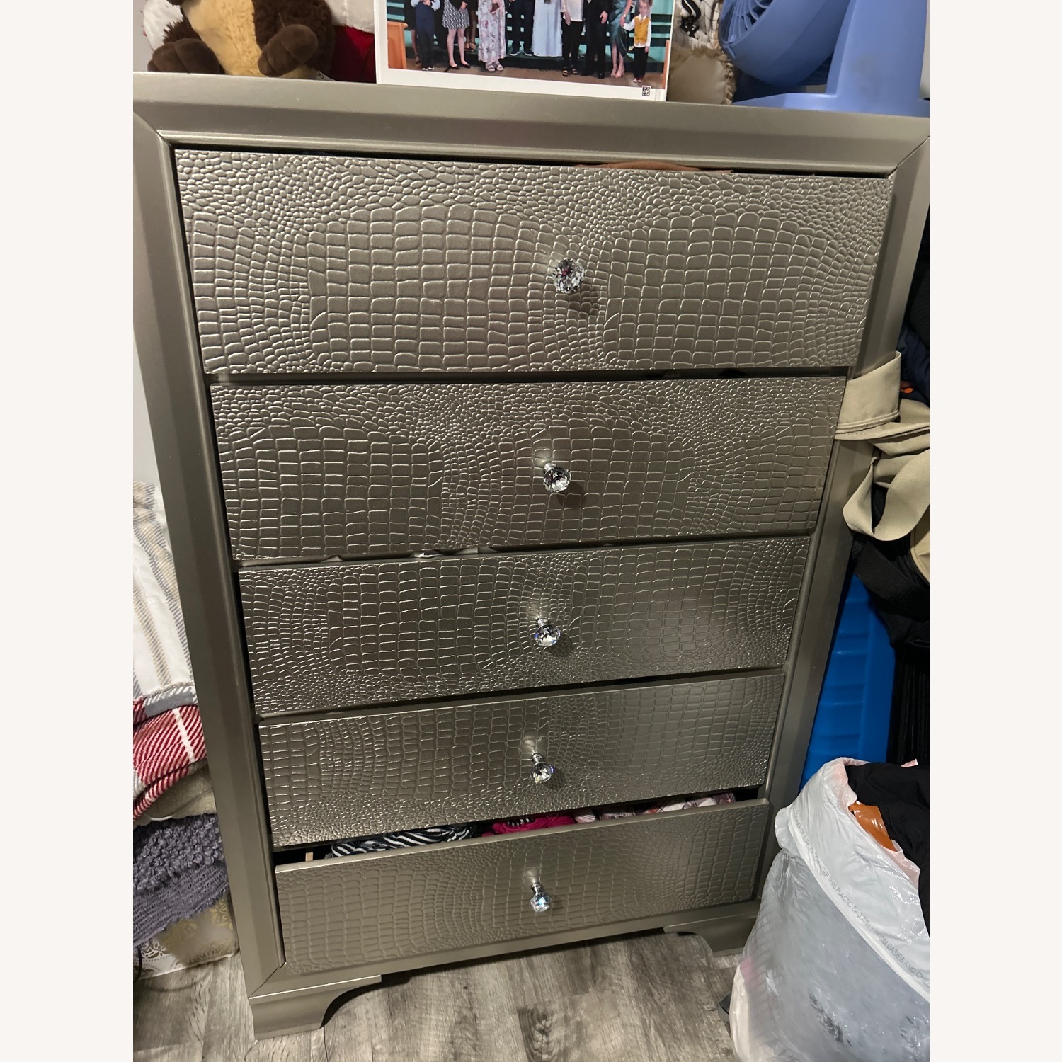 Gold 5 Drawer Dresser with Crystal Knobs - image-2