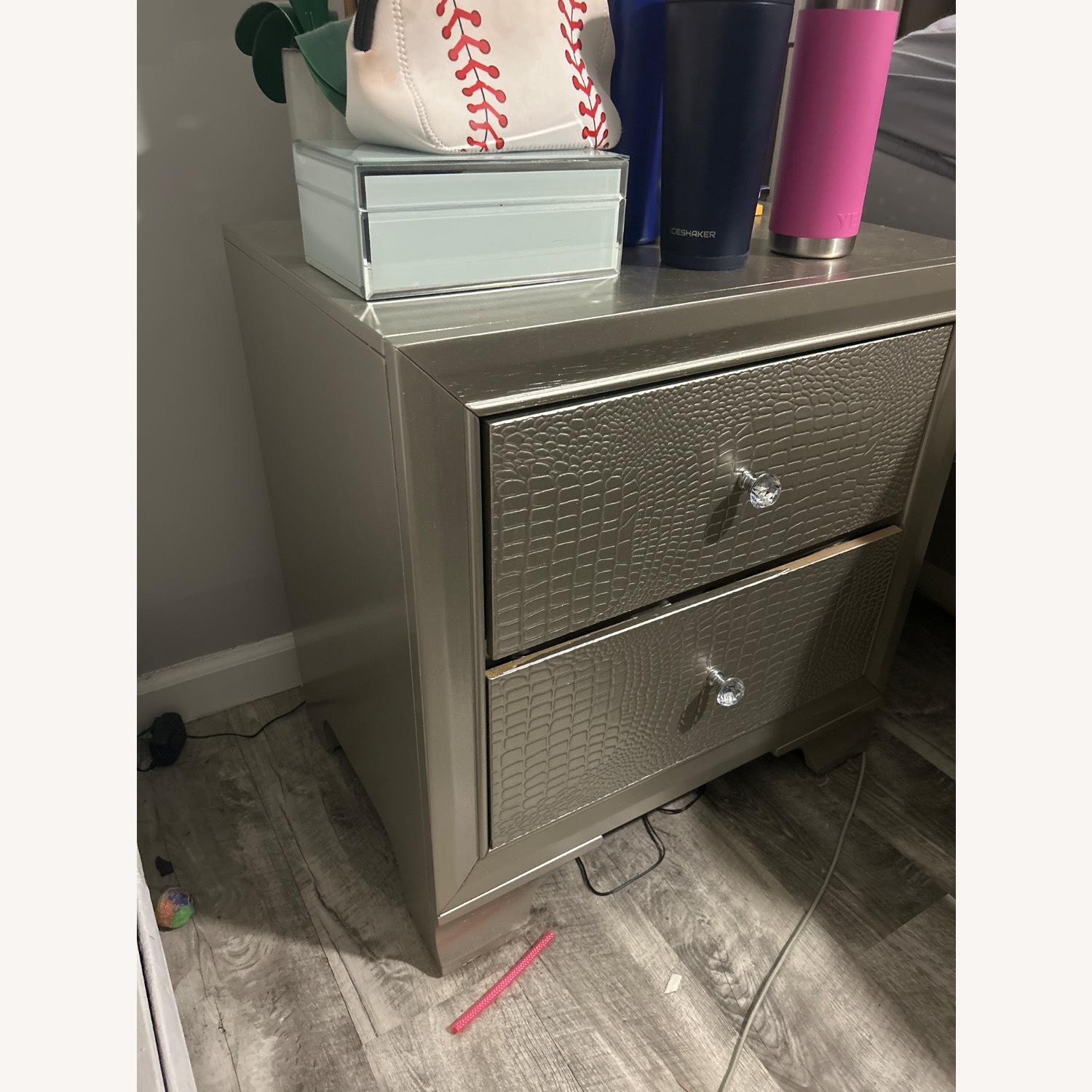 Gold Nightstand with Crystal Knobs - image-3