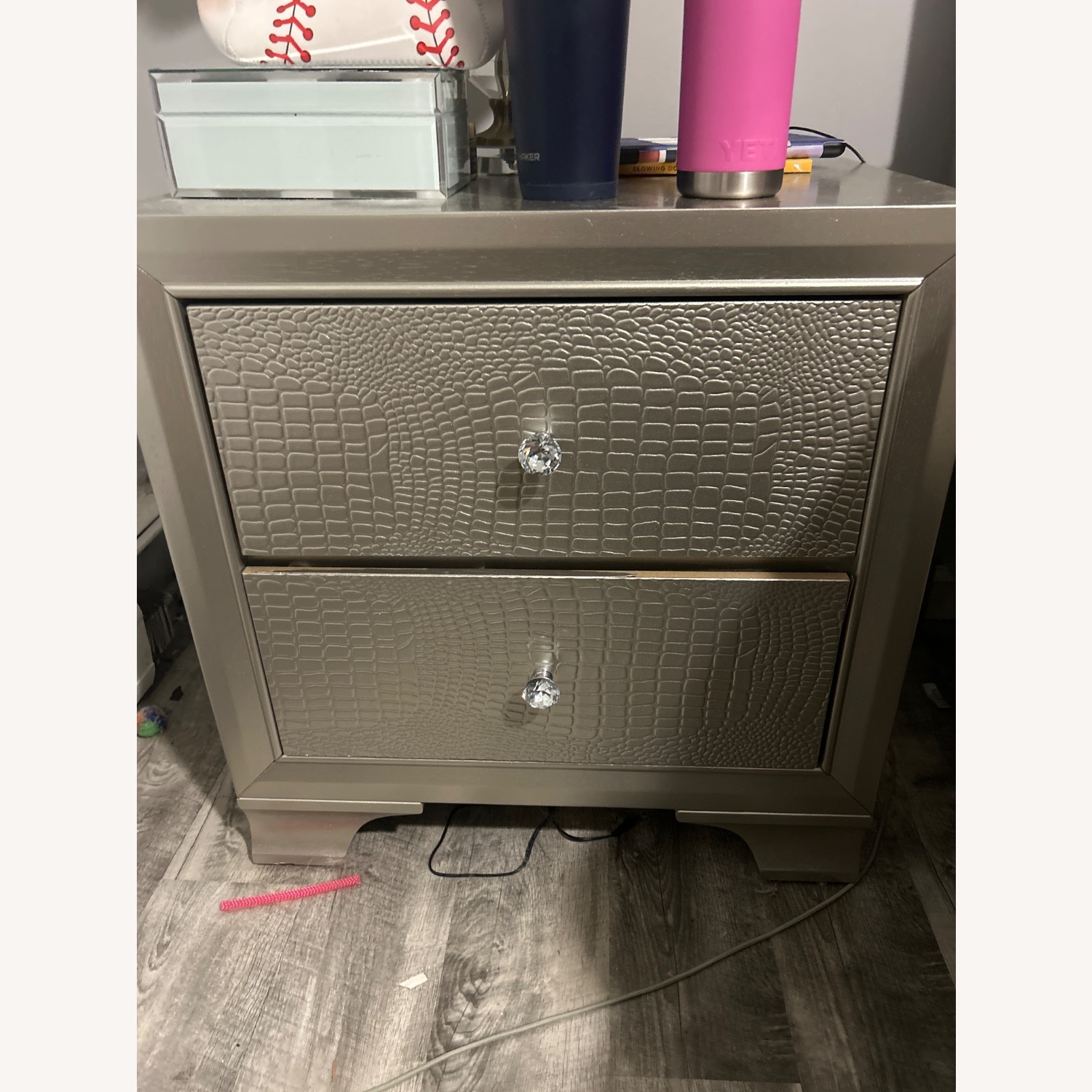 Gold Nightstand with Crystal Knobs - image-1