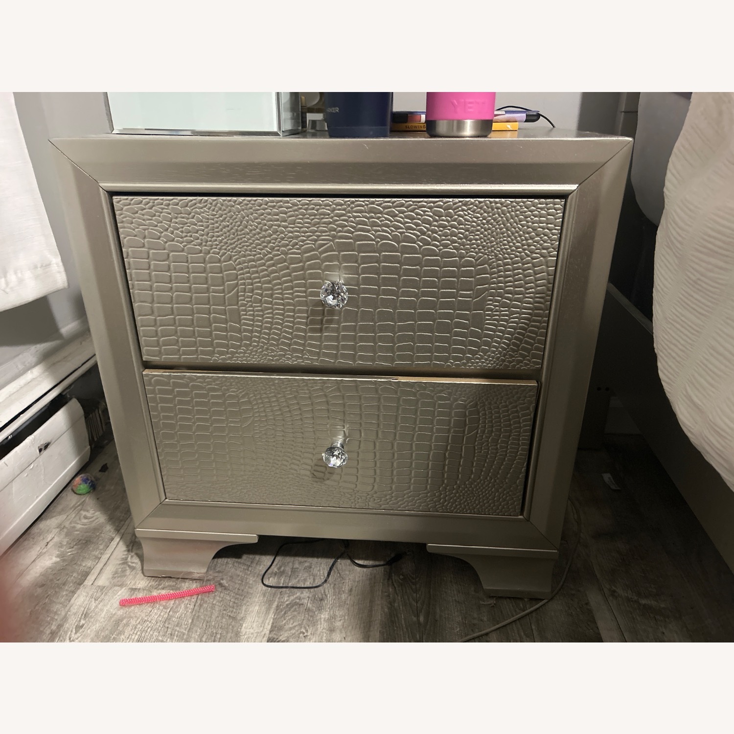 Gold Nightstand with Crystal Knobs - image-2