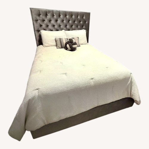 Used Dark Gray Suede Queen Bed for sale on AptDeco