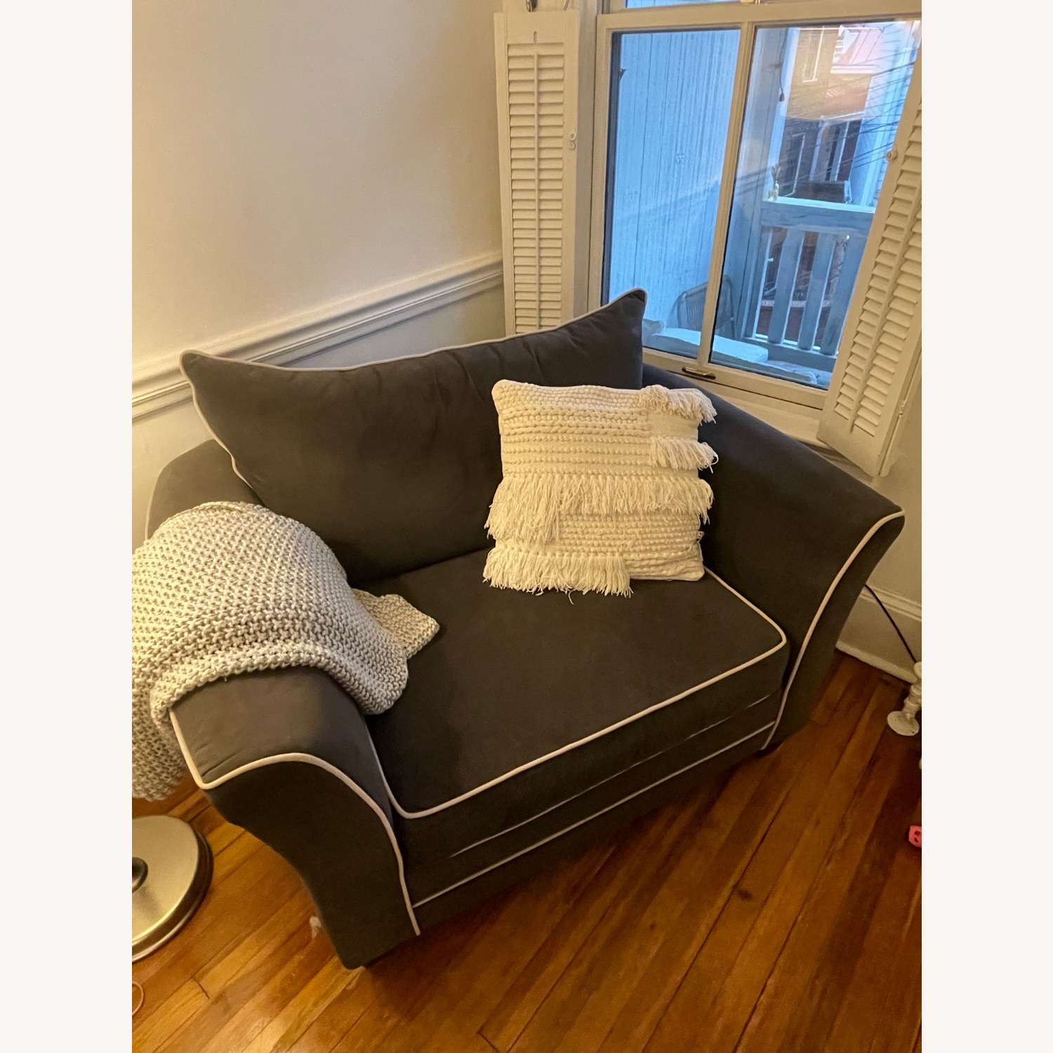 Raymour & Flanigan Dark Gray Chair and a Half - image-3