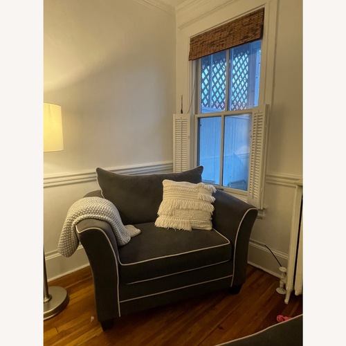 Used Raymour & Flanigan Dark Gray Chair and a Half for sale on AptDeco