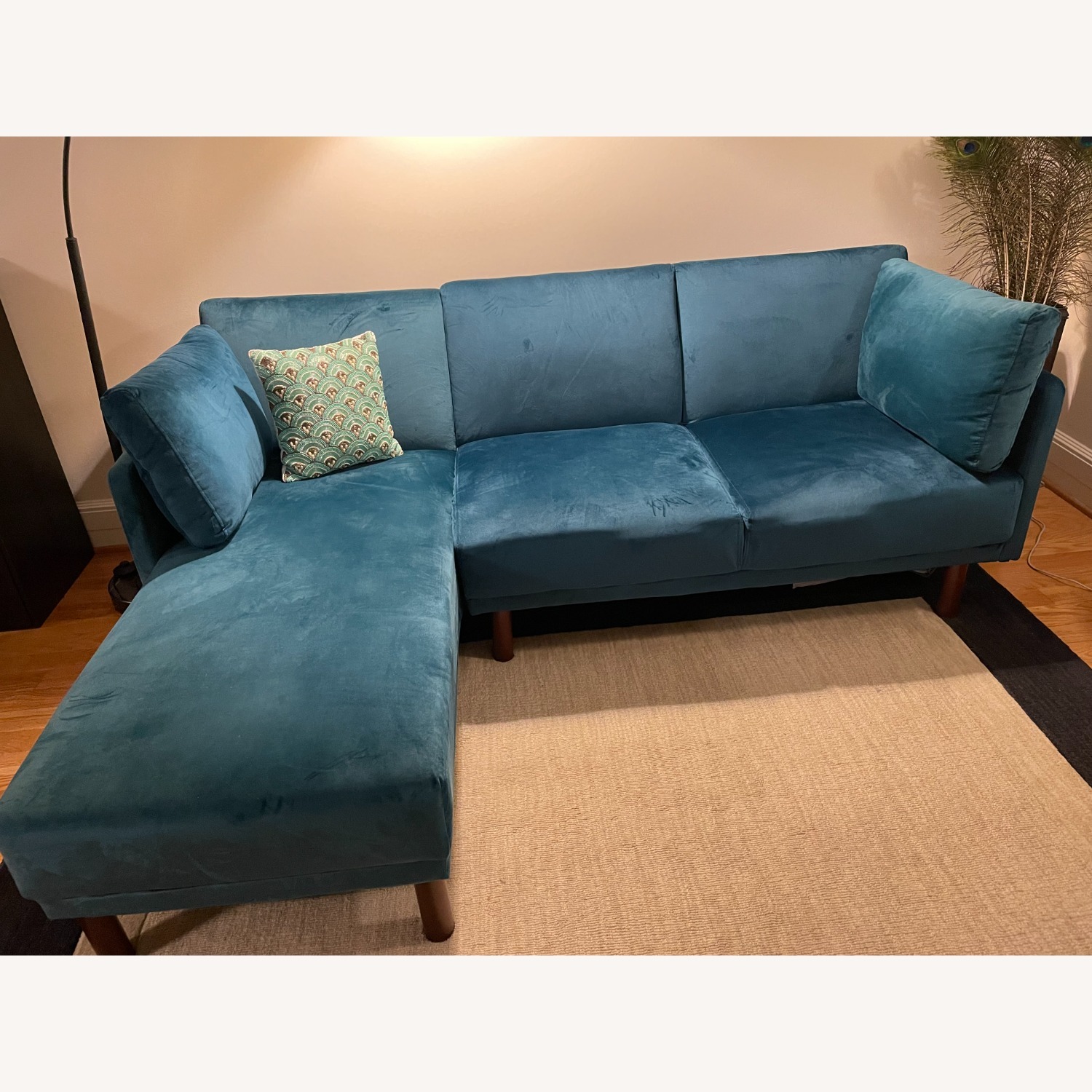 Green 2 Piece Velvet Sectional - image-3