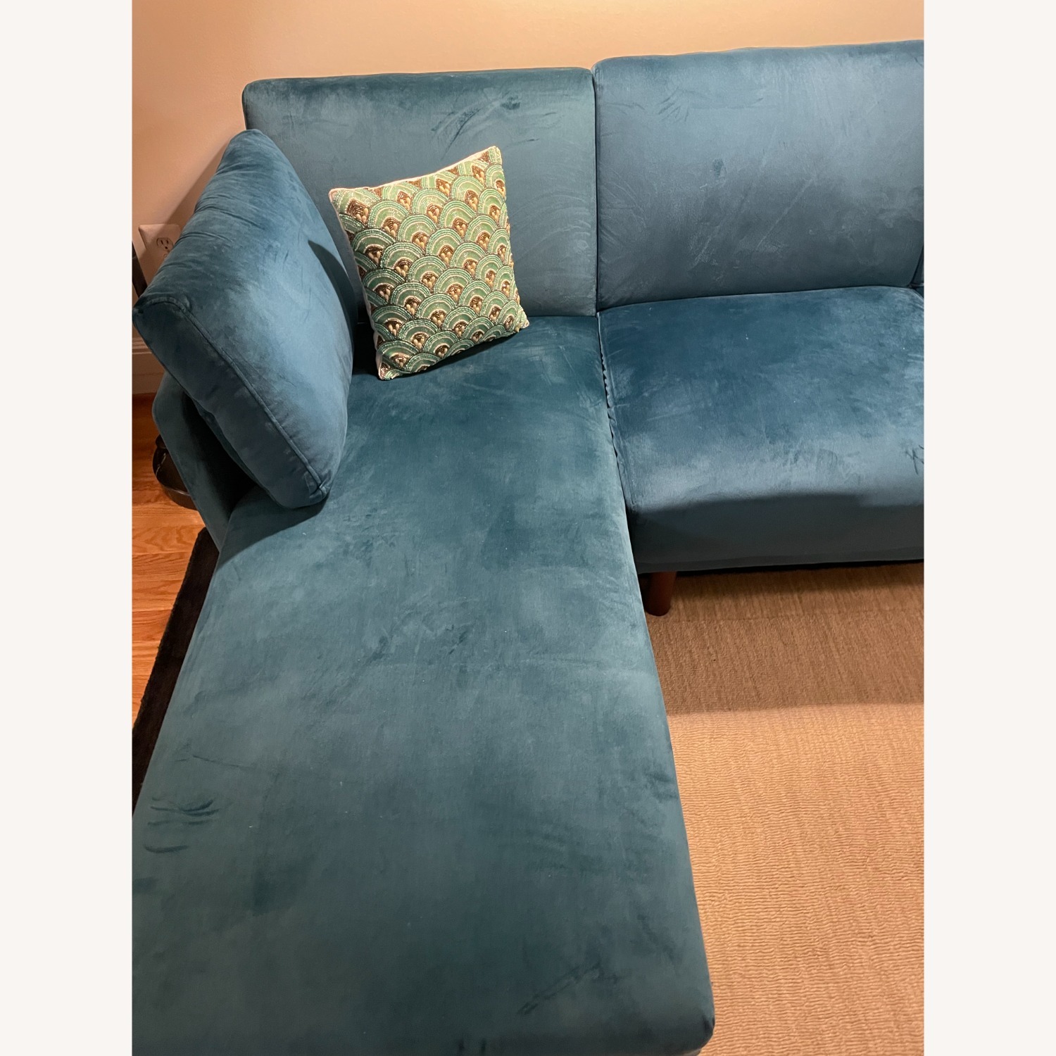 Green 2 Piece Velvet Sectional - image-1