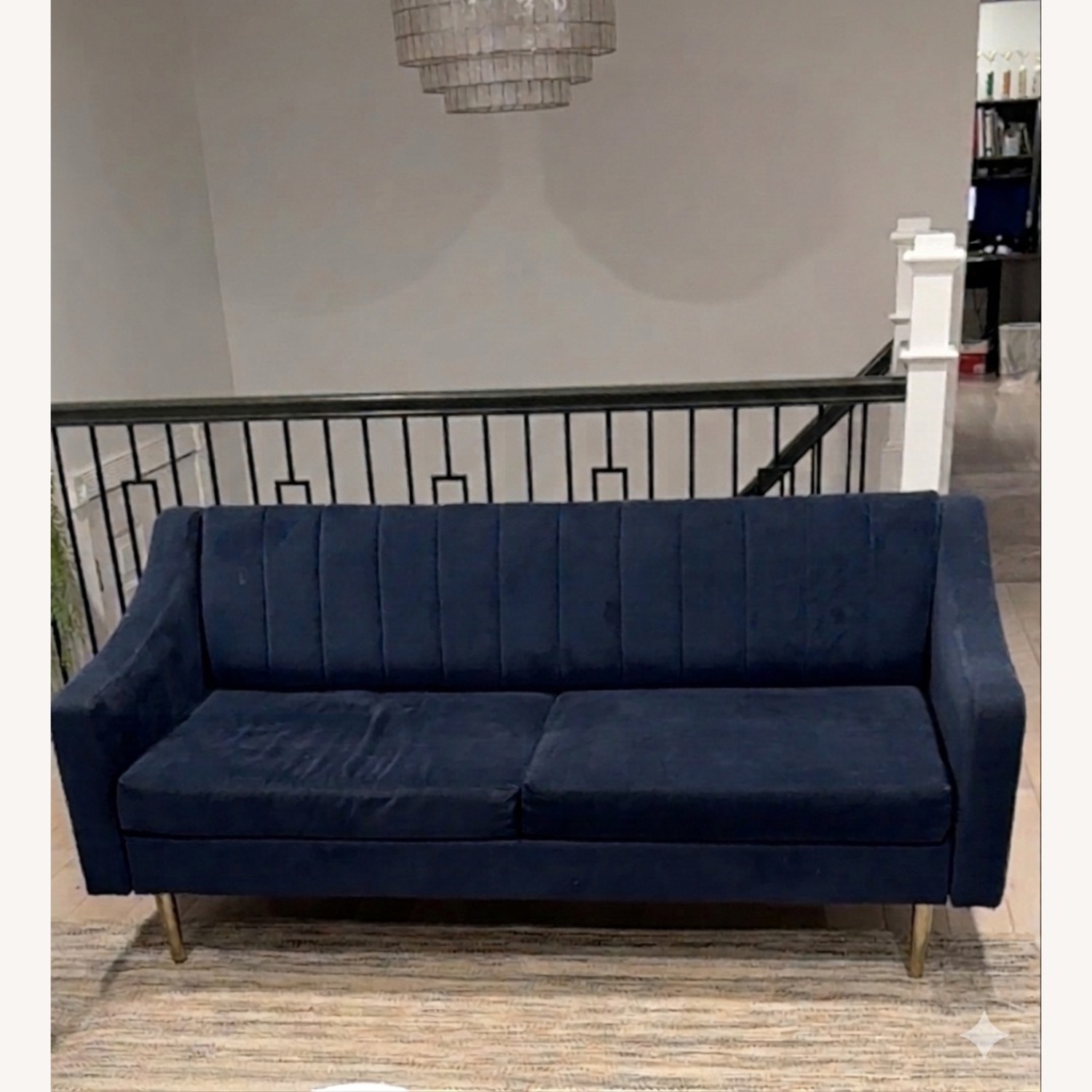 West Elm Olive Blue Wood 3+ Seater Sofa - image-1