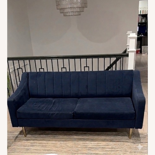 Used West Elm Olive Blue Wood 3+ Seater Sofa for sale on AptDeco