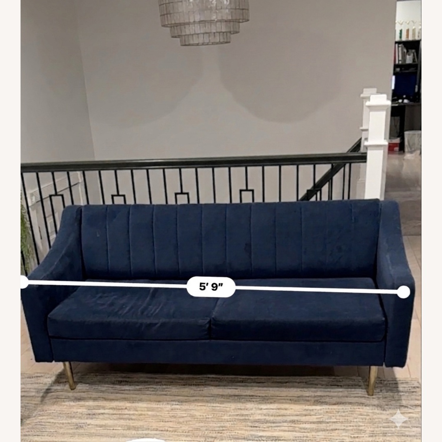 West Elm Olive Blue Wood 3+ Seater Sofa - image-2