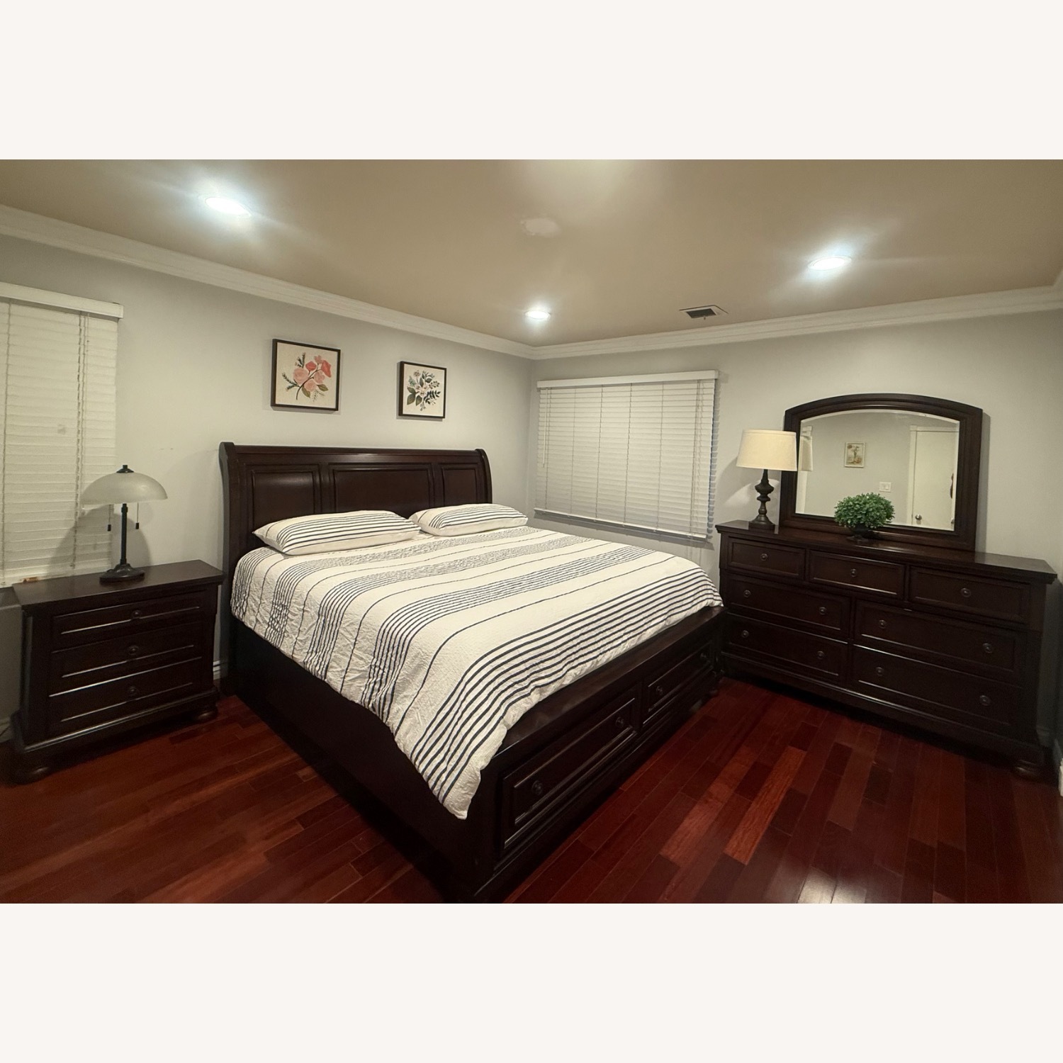 Ashley Furniture Dark Brown Wood King Bed - image-1