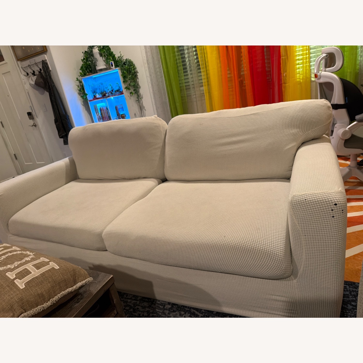 Living Spaces White Fabric 2 Seater Sofa - image-1