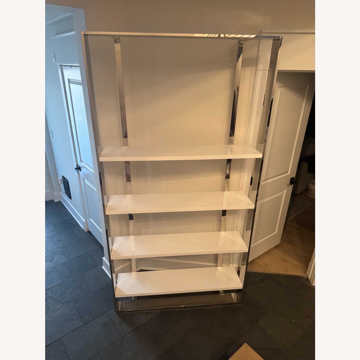 Modern High Gloss & Stainless Steel Bookshelf - image-2