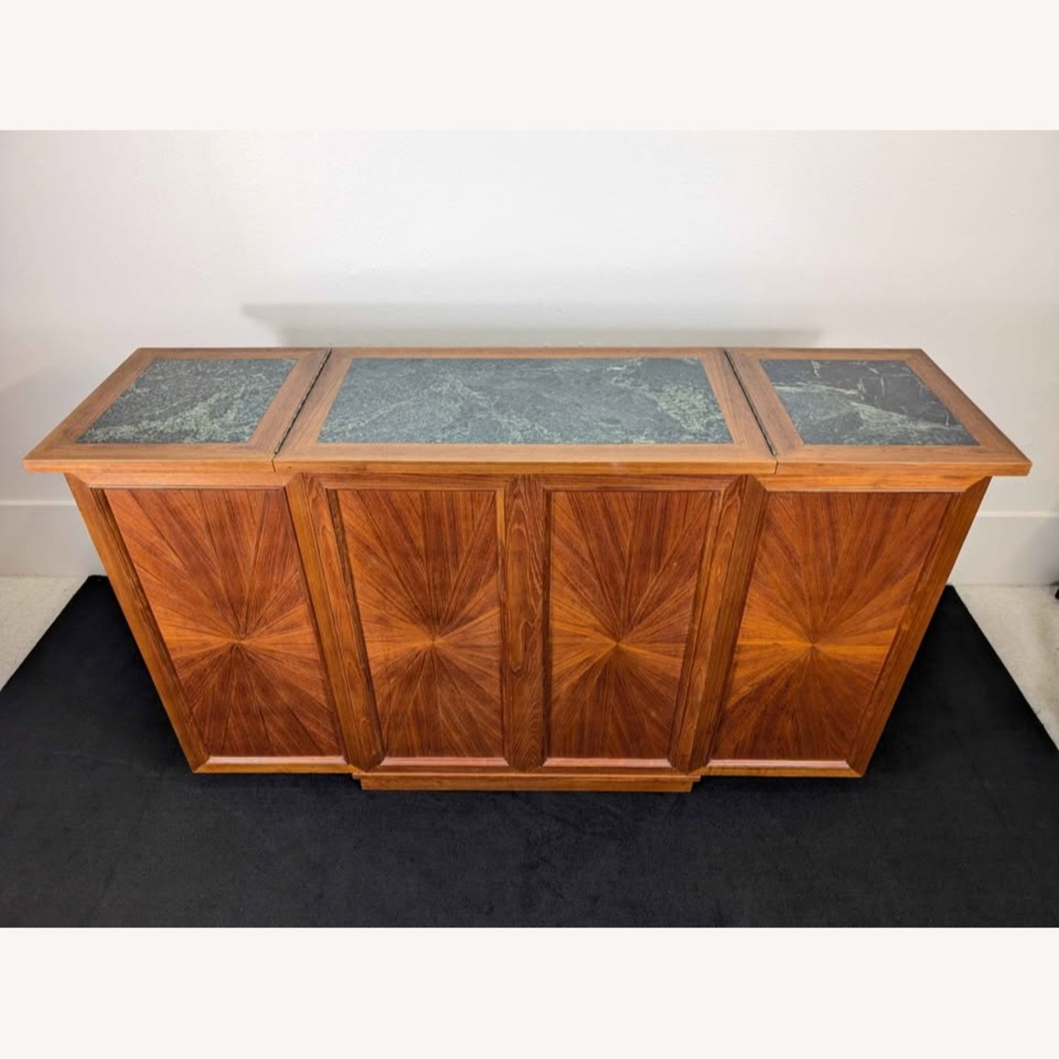 Vintage MCM Expanding Teak Starburst Bar Cabinet - image-2