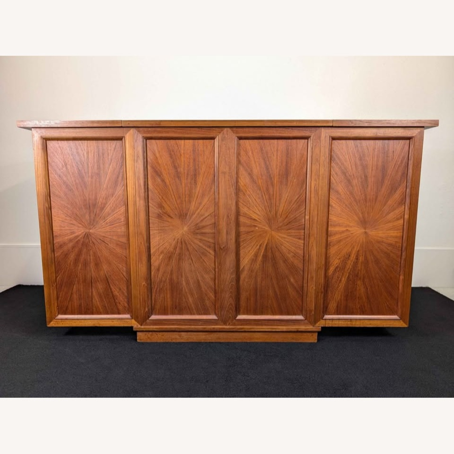 Vintage MCM Expanding Teak Starburst Bar Cabinet - image-10