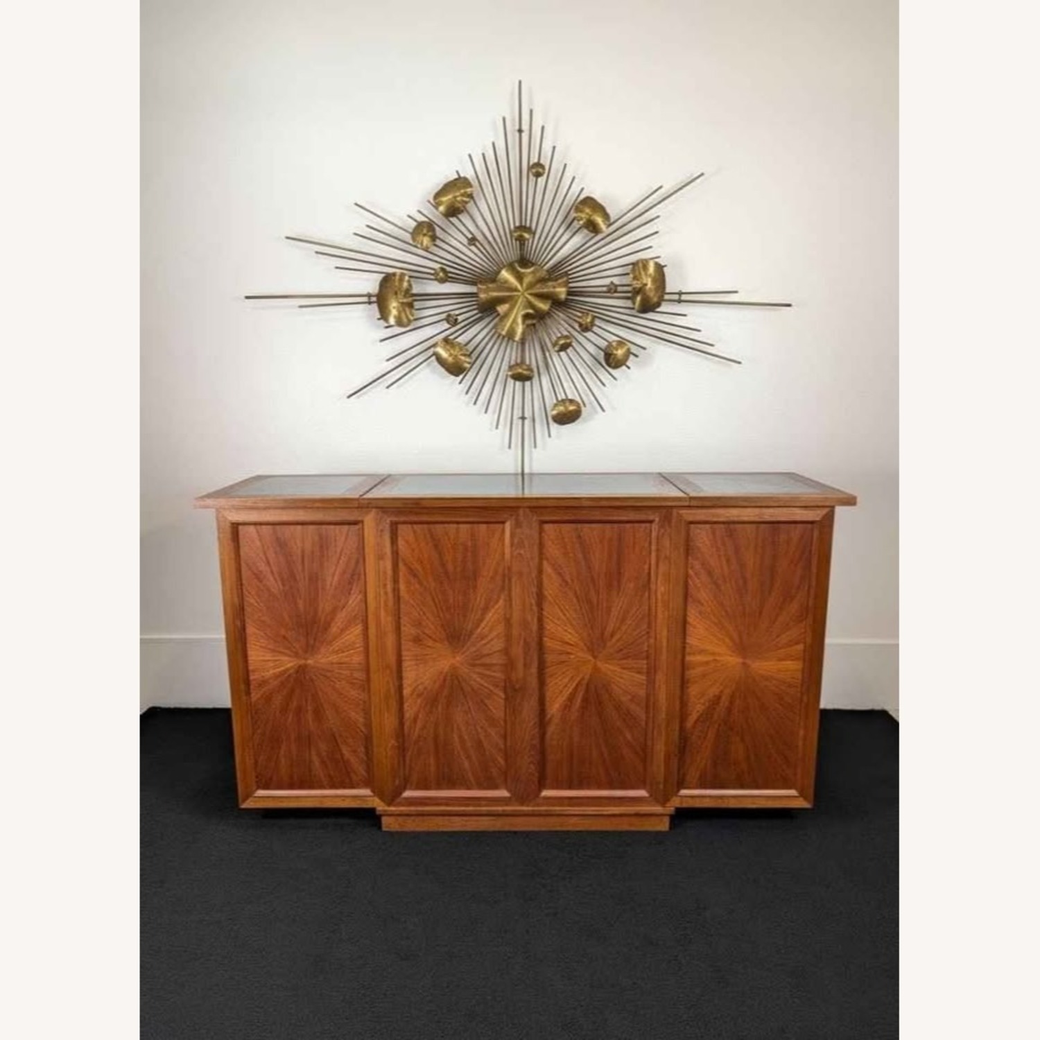 Vintage MCM Expanding Teak Starburst Bar Cabinet - image-1