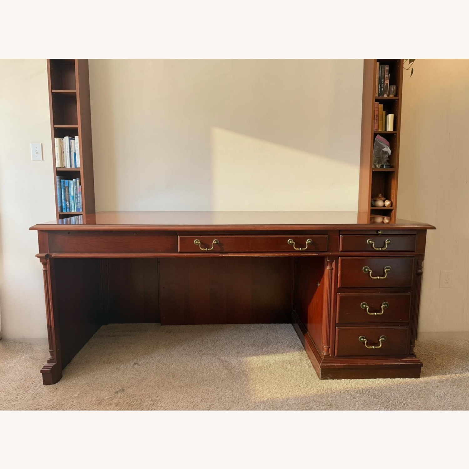 Dark Brown Solid Wood Desk, English Cherry Finish - image-2