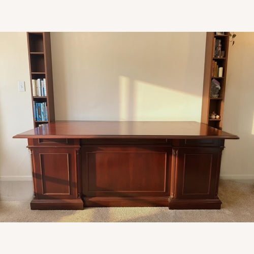Used Dark Brown Solid Wood Desk, English Cherry Finish for sale on AptDeco