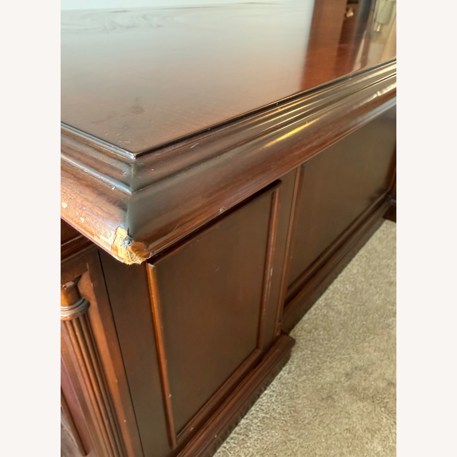 Dark Brown Solid Wood Desk, English Cherry Finish - image-3