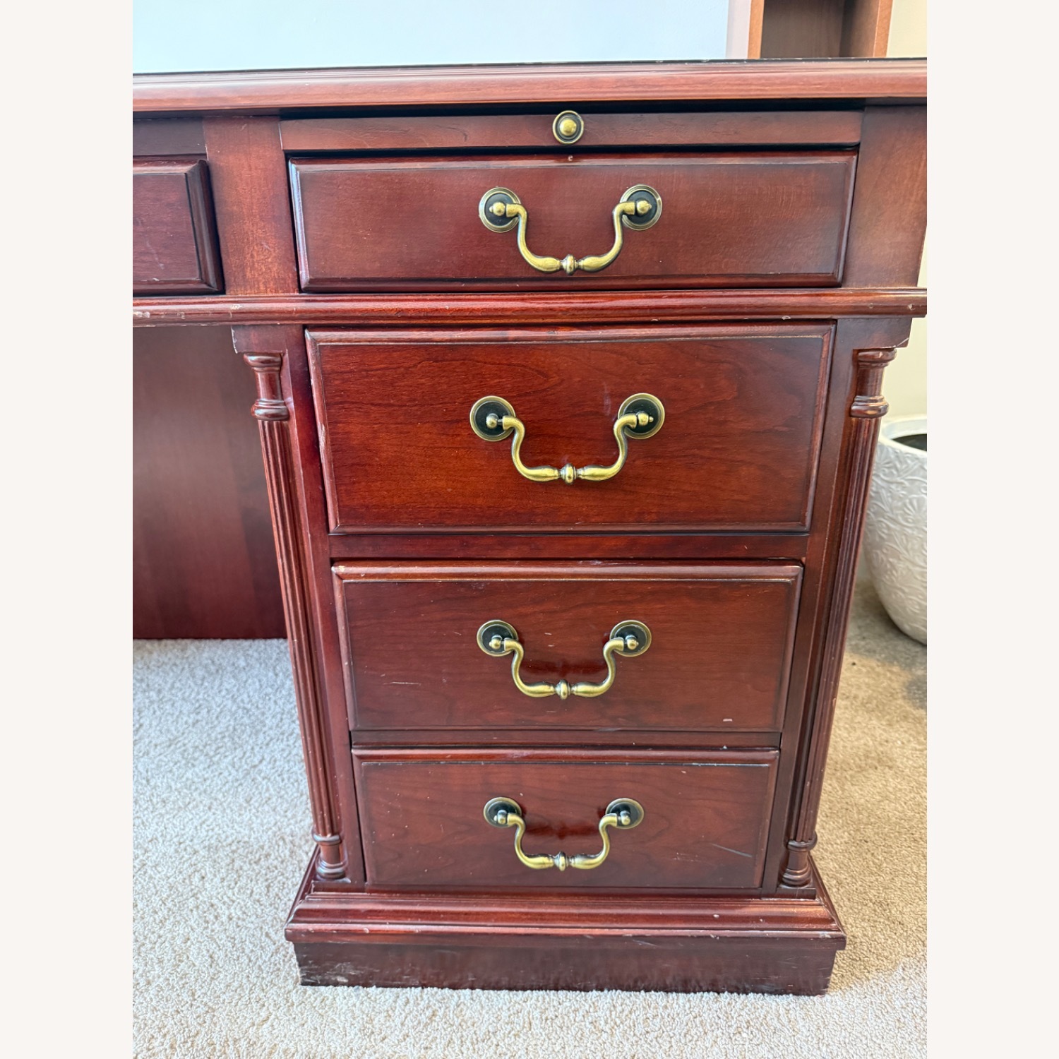 Dark Brown Solid Wood Desk, English Cherry Finish - image-7