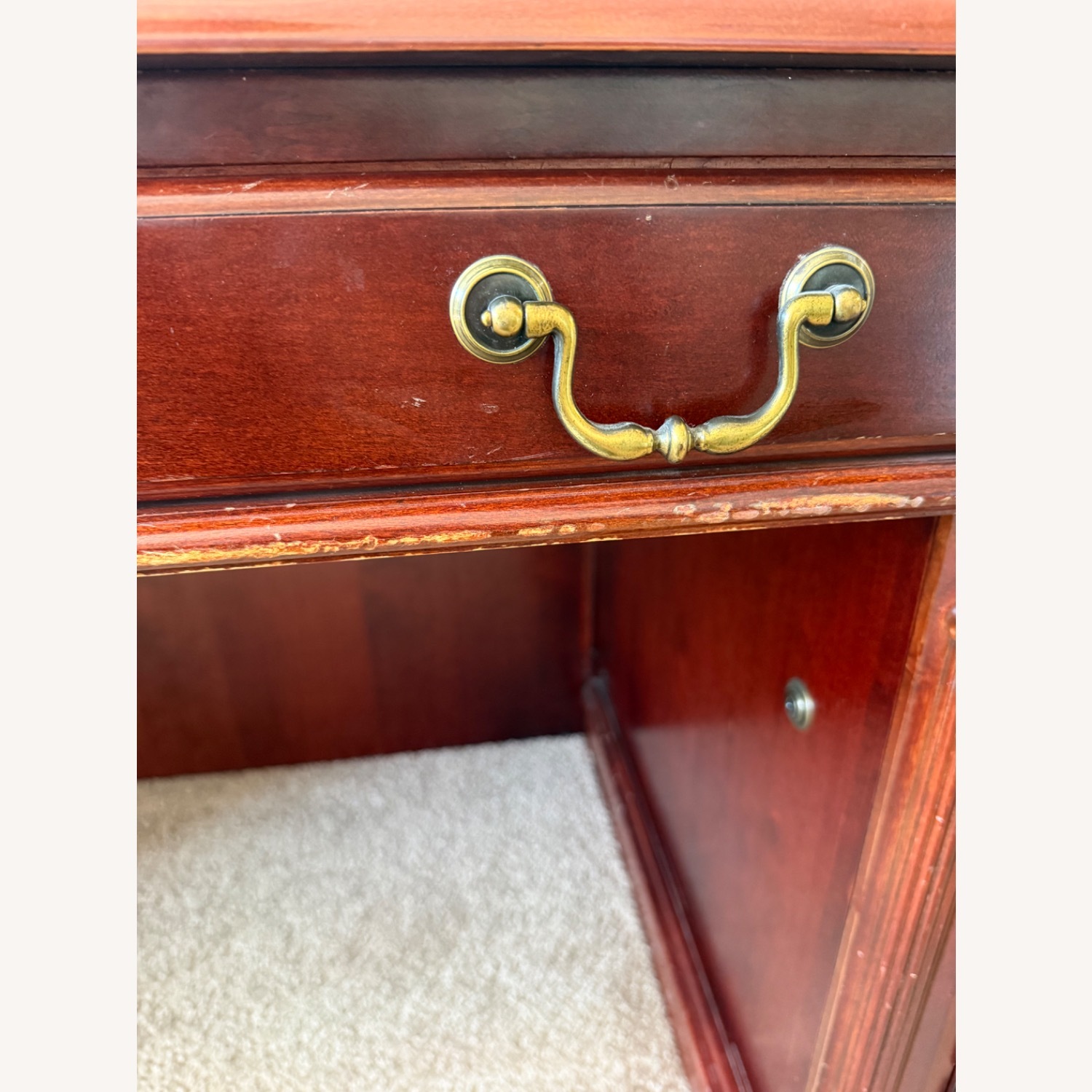 Dark Brown Solid Wood Desk, English Cherry Finish - image-4