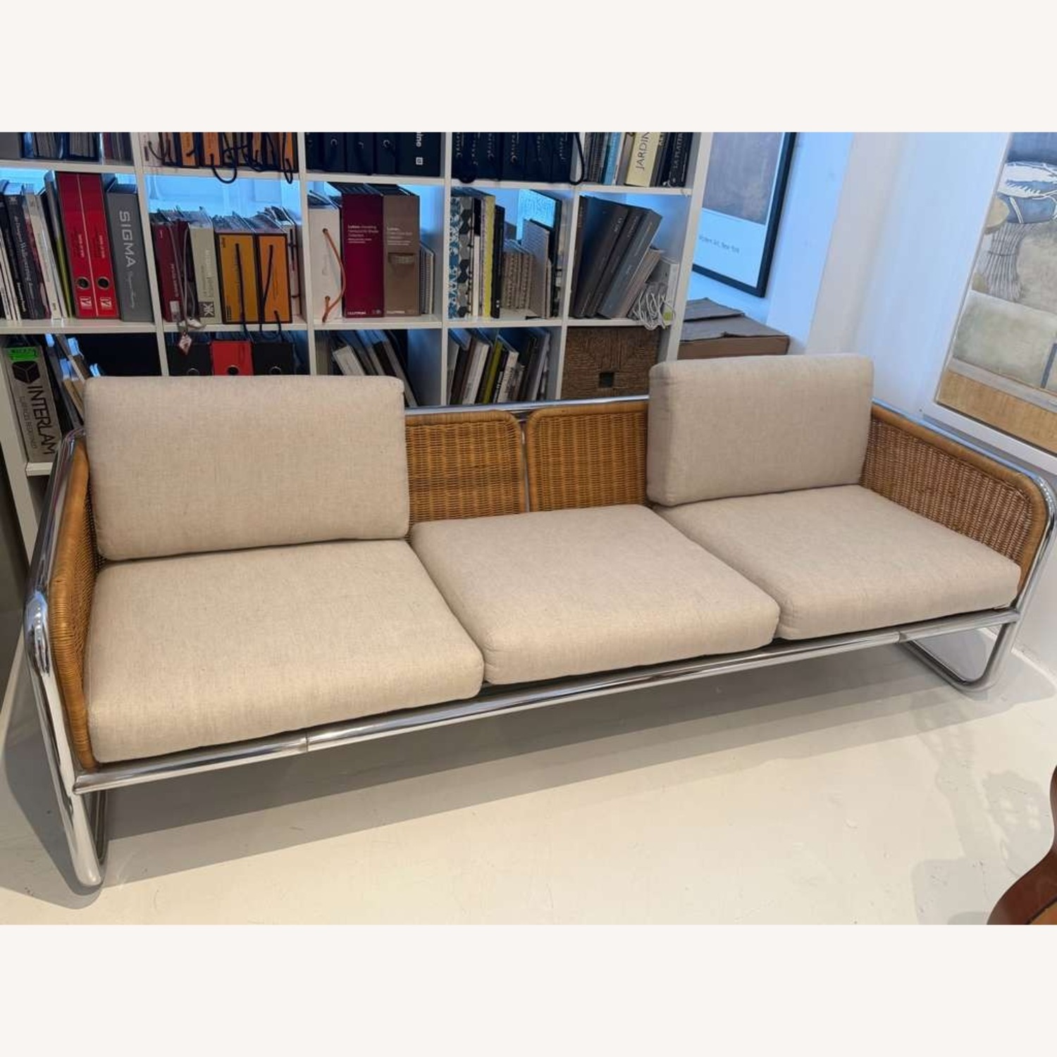 Chrome and Cane Natural 3+ Seater Sofa - image-4