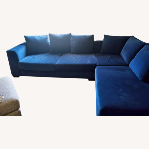 Used Classic Design Blue Fabric 2 Piece Sectional for sale on AptDeco