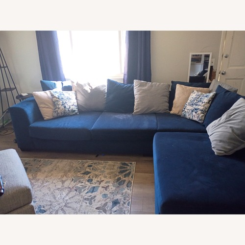Used Classic Design Blue Fabric 2 Piece Sectional for sale on AptDeco