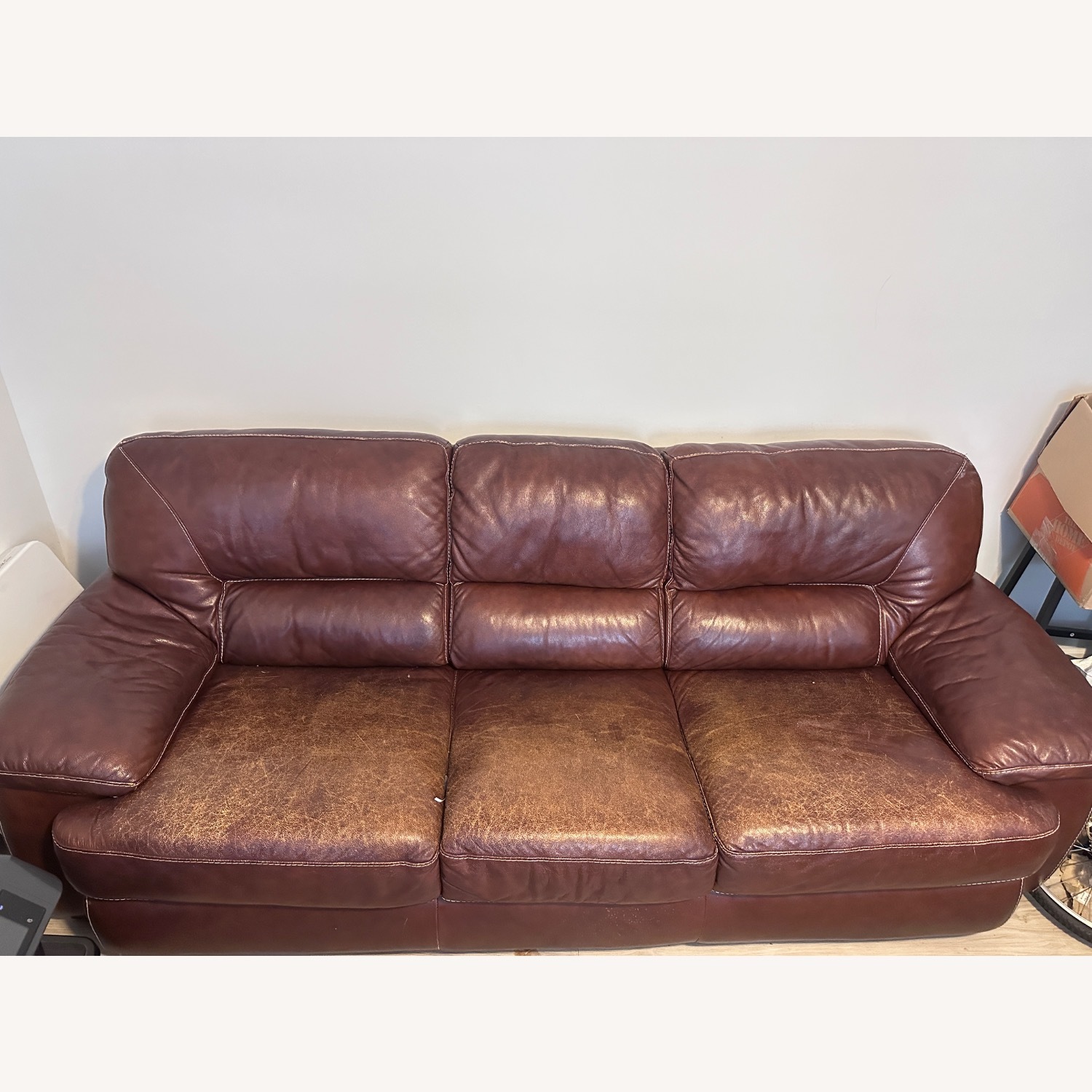 Dark Brown Leather 3+ Seater Sofa - image-2