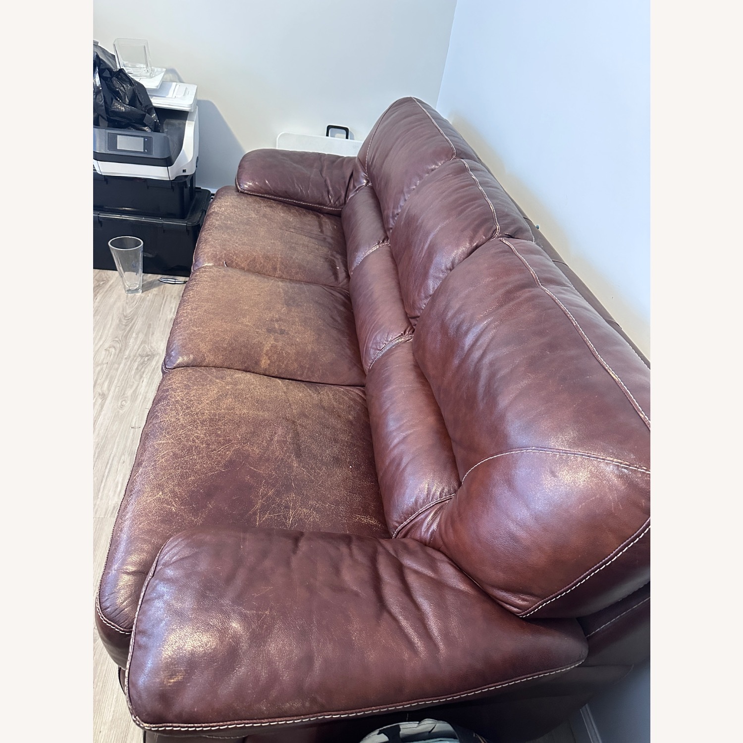 Dark Brown Leather 3+ Seater Sofa - image-1