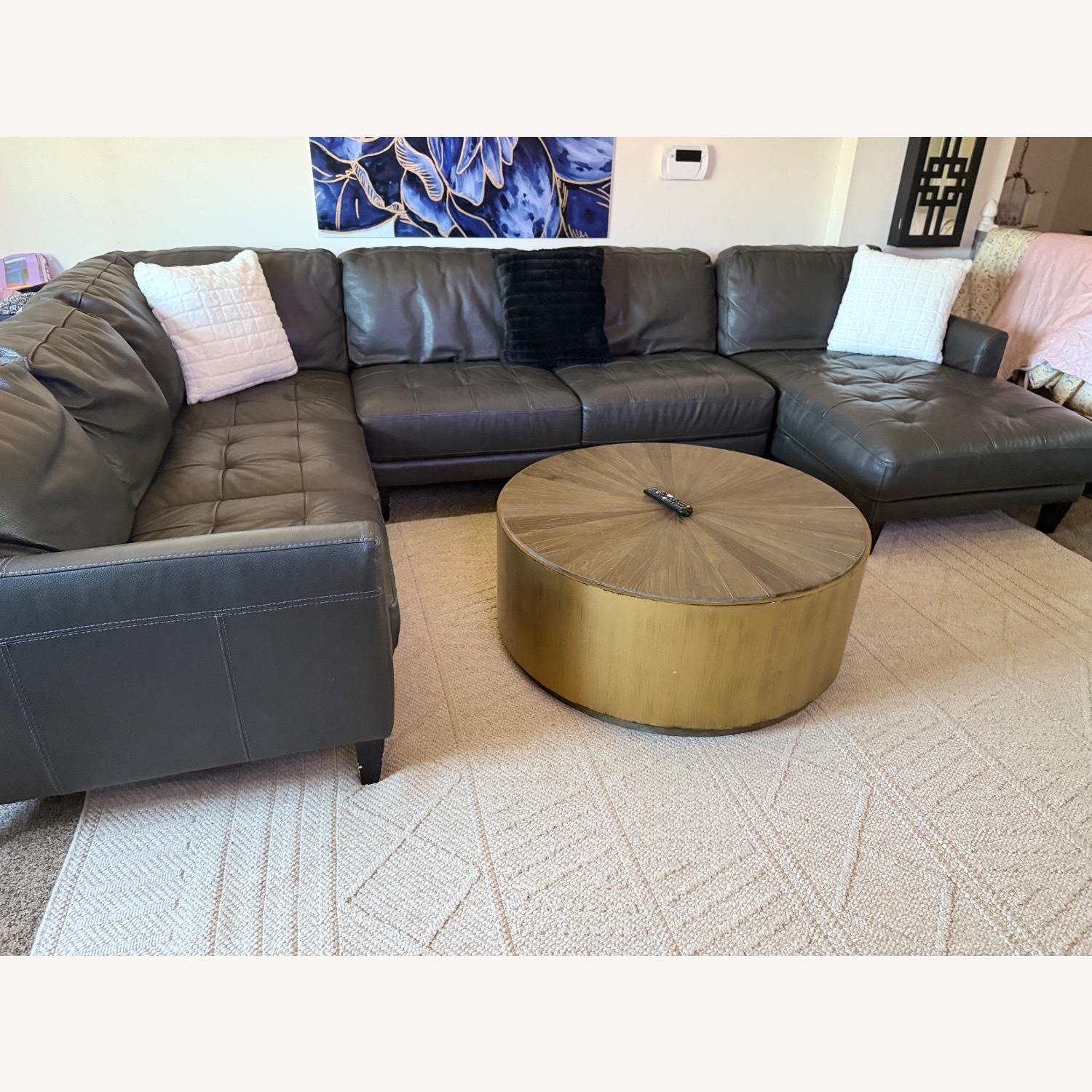 Chateau D'ax Becker Dark Gray Leather 3+ Piece Sectional - image-1