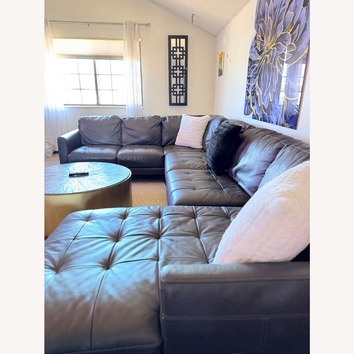 Chateau D'ax Becker Dark Gray Leather 3+ Piece Sectional - image-3