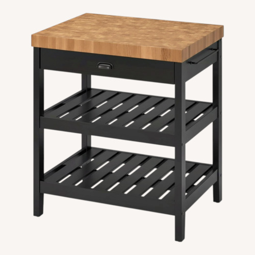 Used IKEA Vadholma Black Wood Kitchen Island for sale on AptDeco