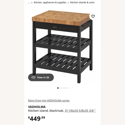 Used IKEA Vadholma Black Wood Kitchen Island for sale on AptDeco