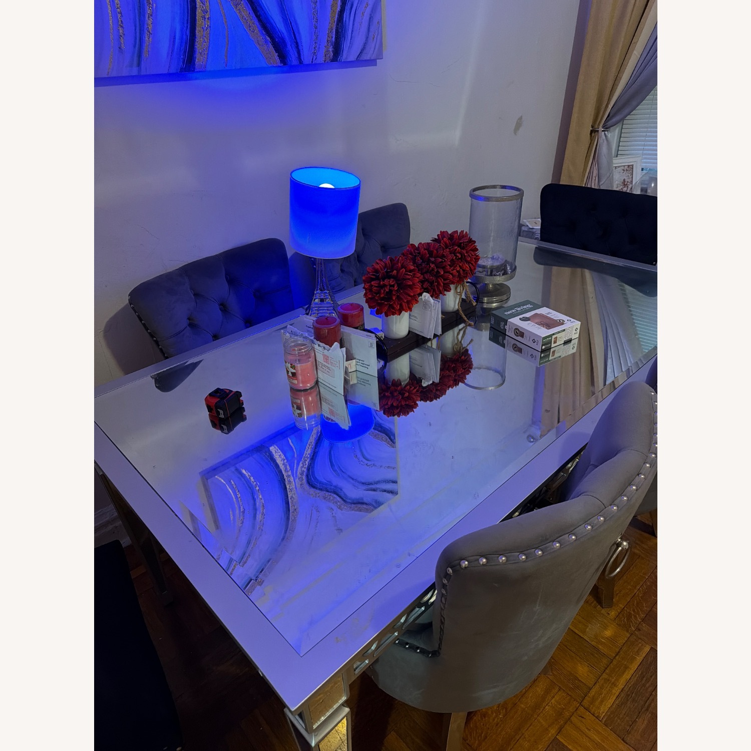 Mirrored Glass Dining Table/ Chairs Included - image-1