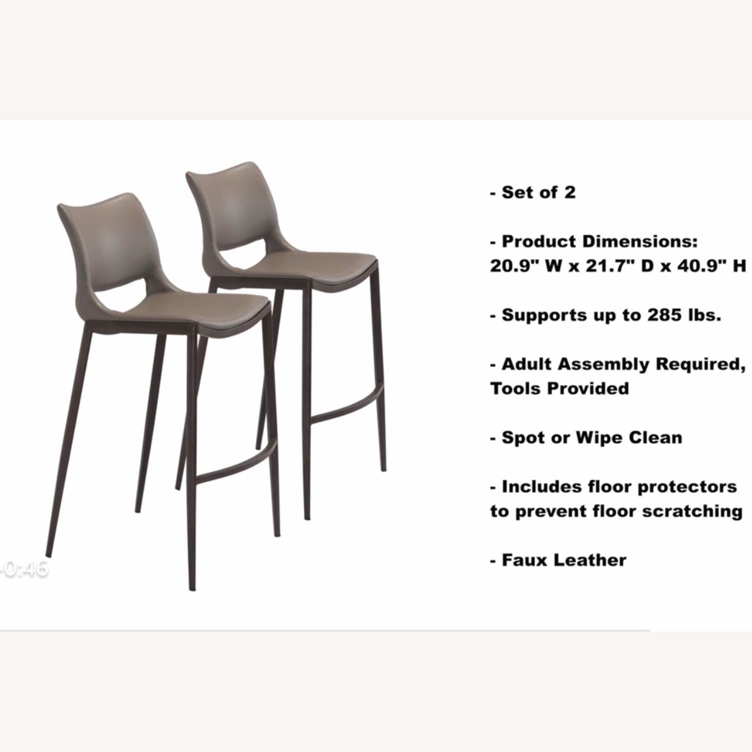 Zuo Ace Barstool Brown Barstool Faux Leather - image-3