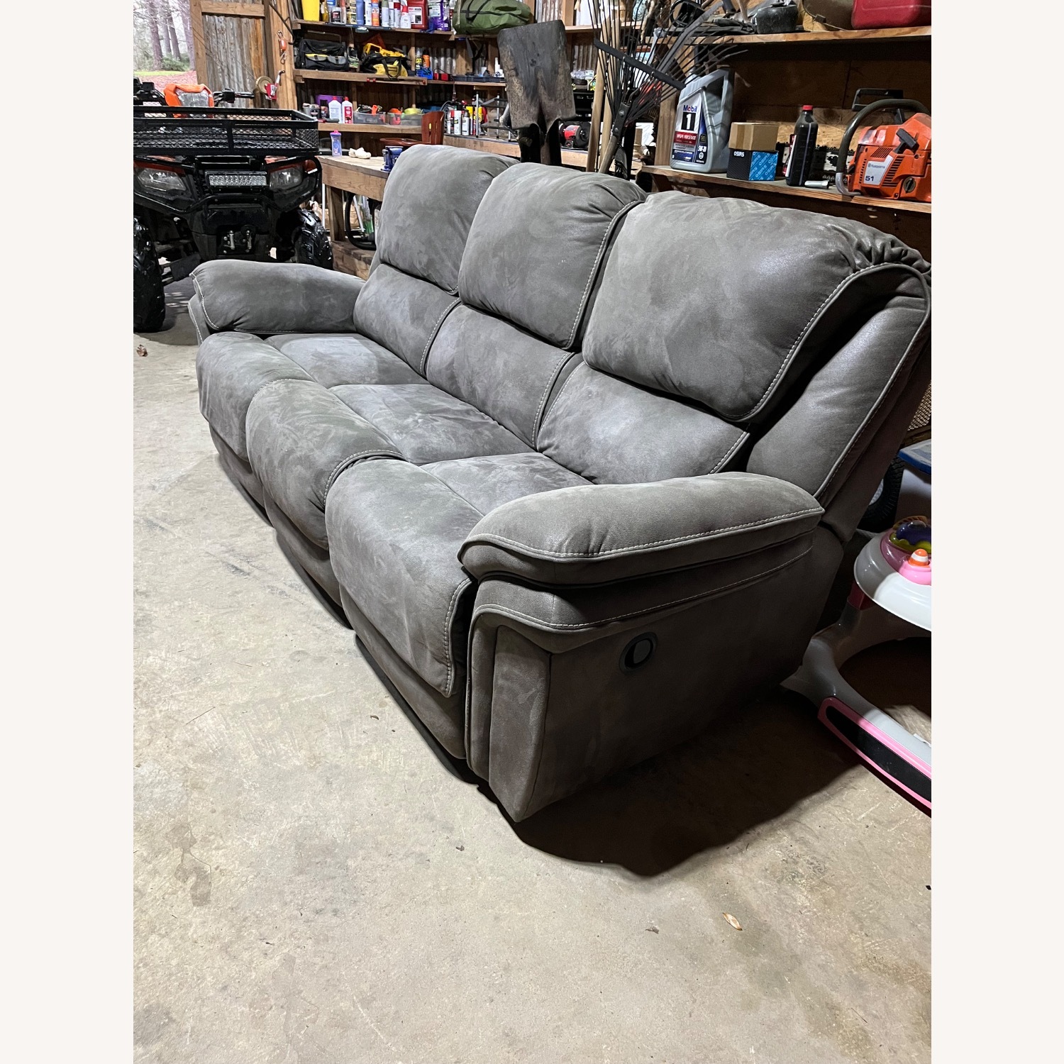 Light Gray Leather 3+ Seater Sofa - image-3