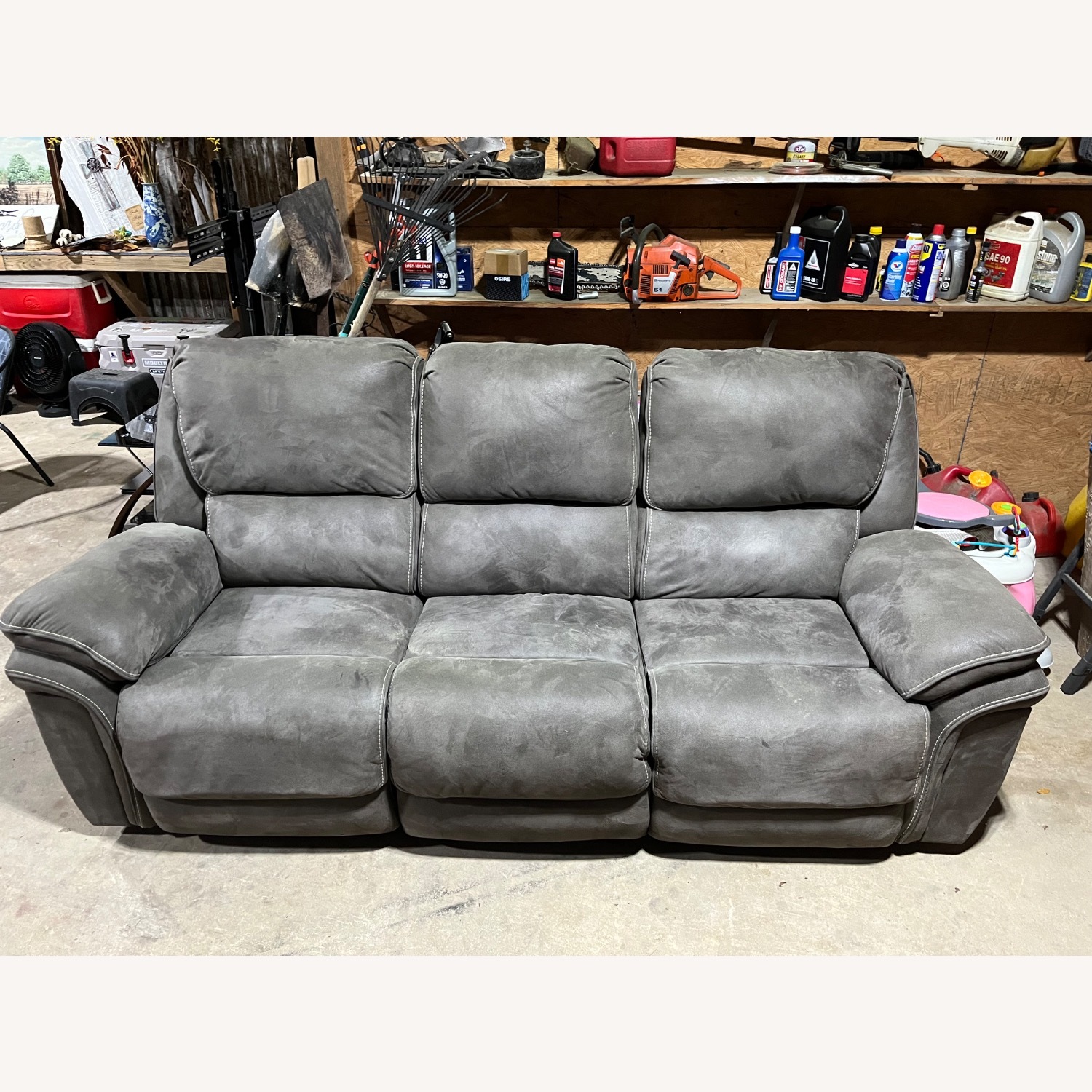 Light Gray Leather 3+ Seater Sofa - image-2
