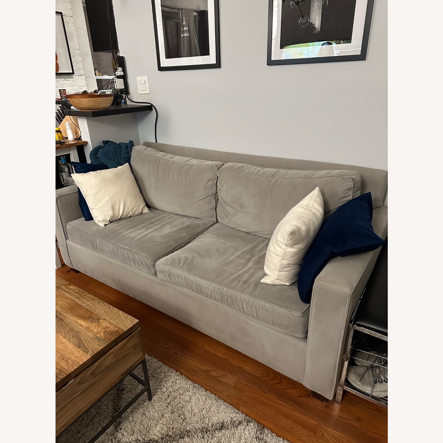 West Elm Light Gray Velvet Sleeper Sofa - image-3