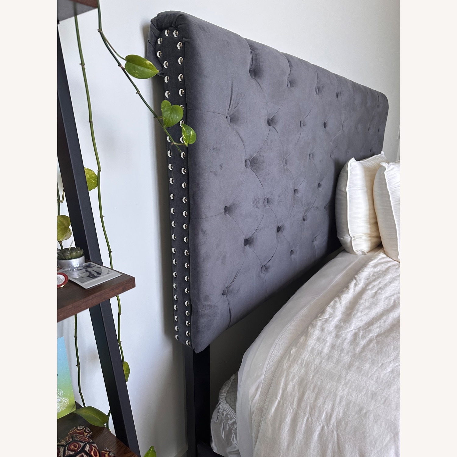 Baxton Studio Candace Dark Gray Velvet Queen Bed - image-2