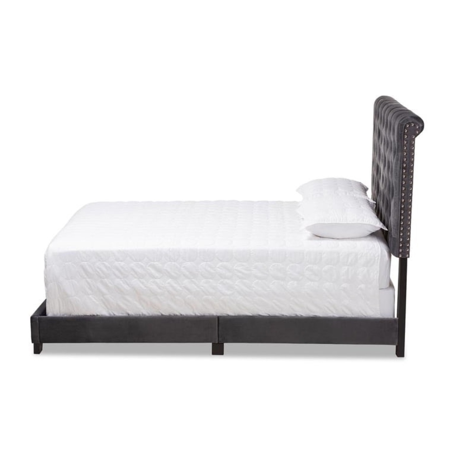 Baxton Studio Candace Dark Gray Velvet Queen Bed - image-11