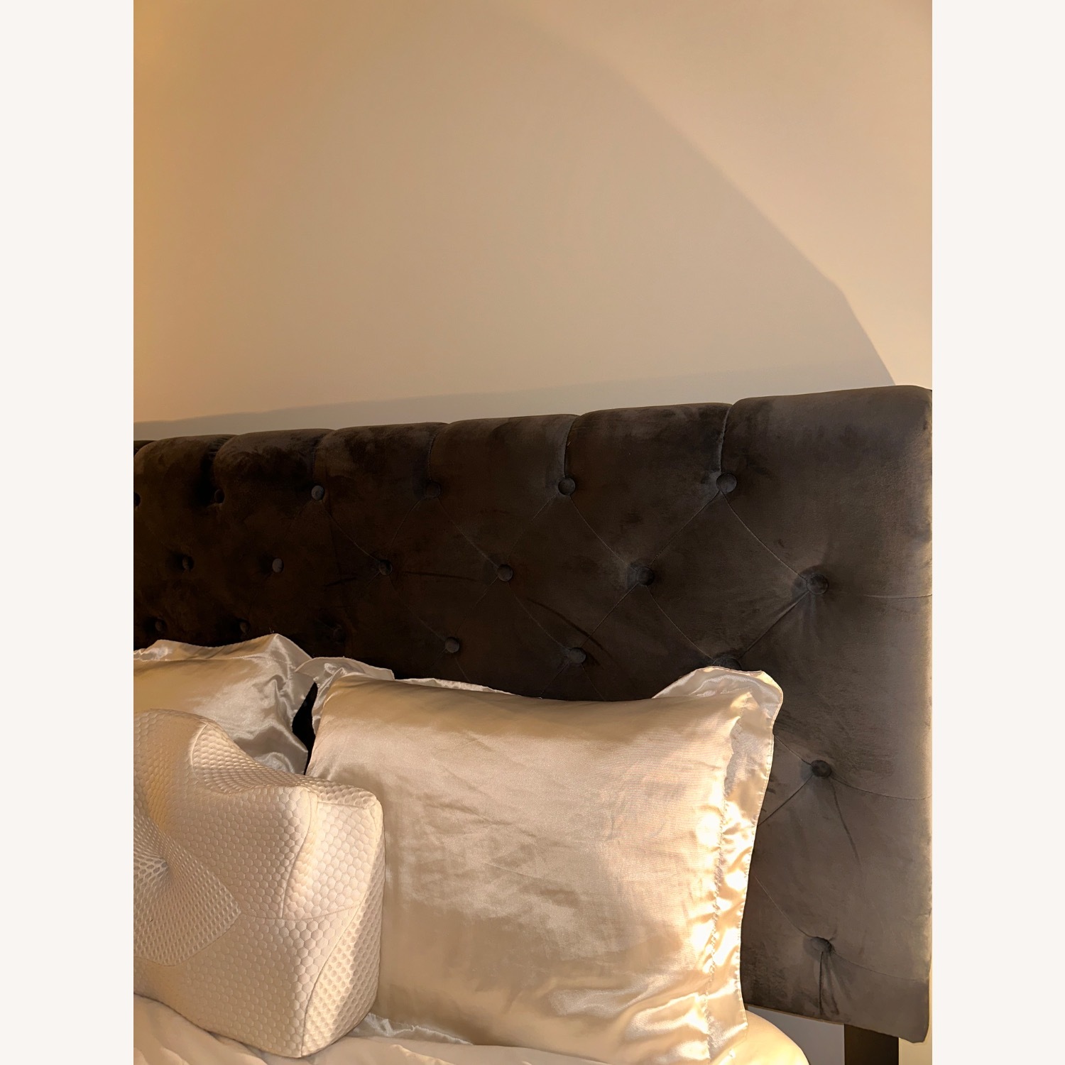 Baxton Studio Candace Dark Gray Velvet Queen Bed - image-6