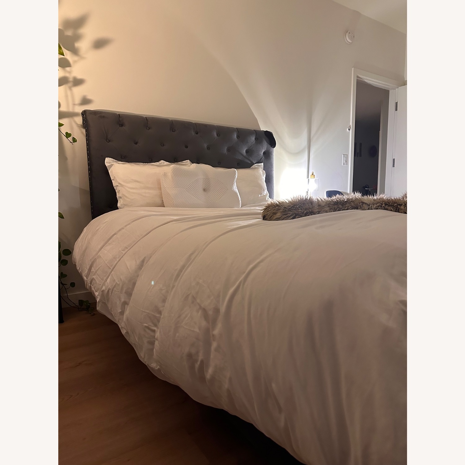 Baxton Studio Candace Dark Gray Velvet Queen Bed - image-3