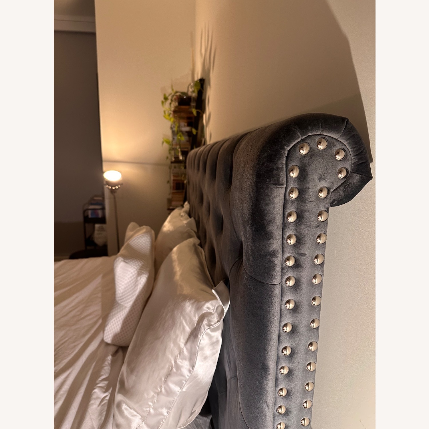 Baxton Studio Candace Dark Gray Velvet Queen Bed - image-4